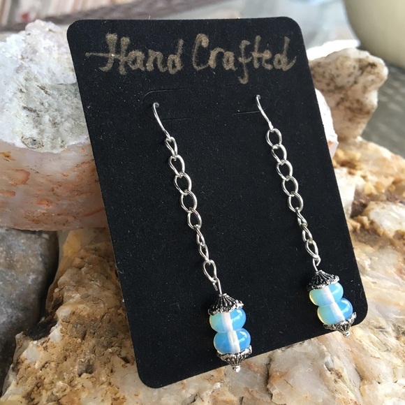Handcrafted Opalite sterling lantern drop earrings - Picture 2 of 3